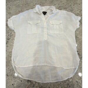 J.Crew Linen Popover Blouse White Size 6 Short Sleeve